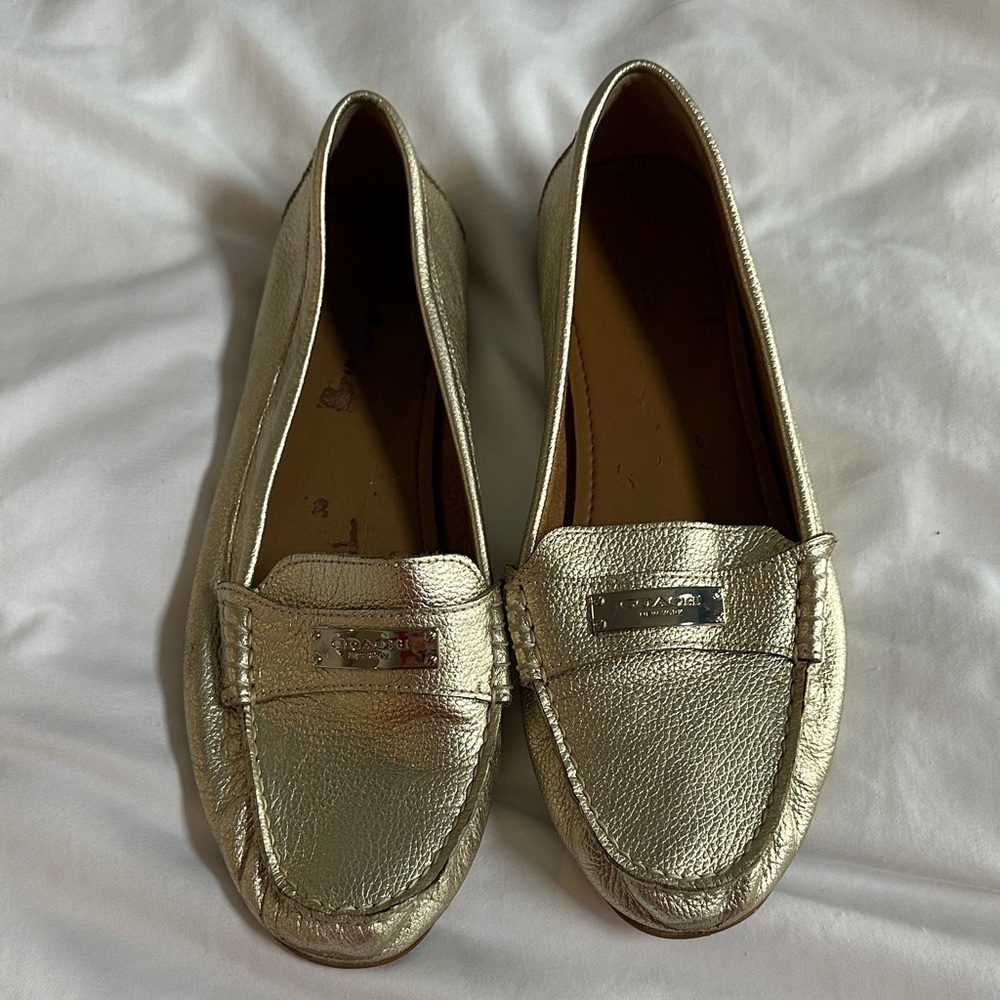 Coach gold leather loafers